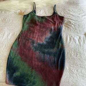 Tie-Dye Slip Dress in Green, Burgundy & Navy